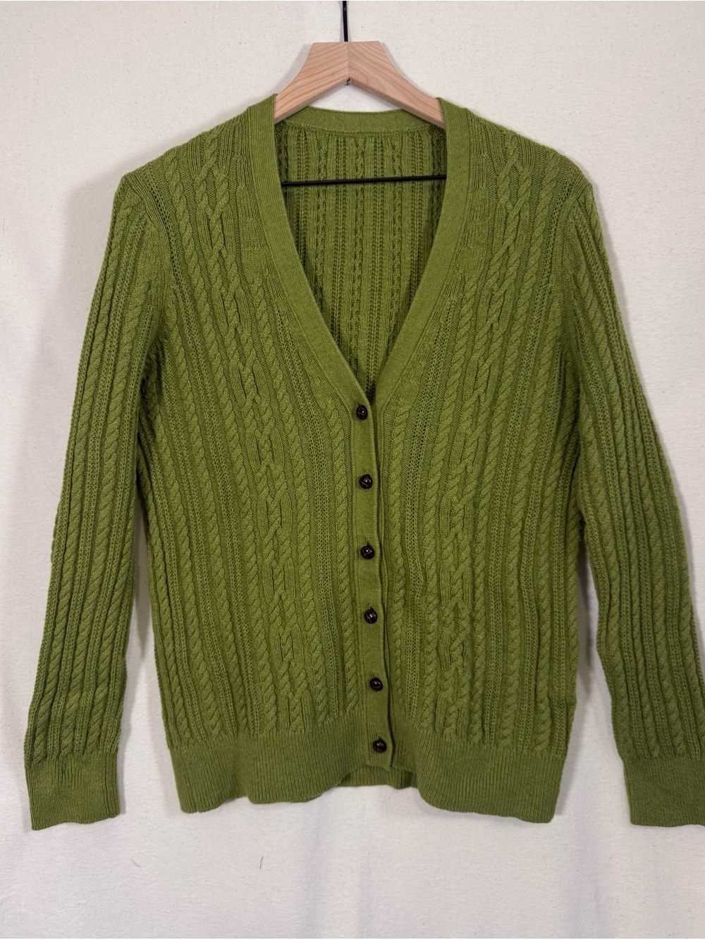 Pistachio Green Cable Knit Cardigan Wool Blend Grandpacore, Hygge, Cottagecore
